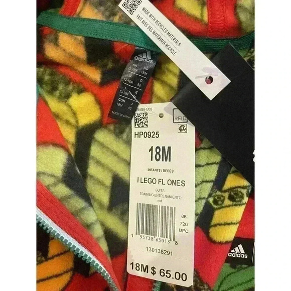 adidas x LEGO Baby Hooded Coverall Romper Winter Zip Fleece 18m Red Boy Girl $65 - Picture 2 of 5